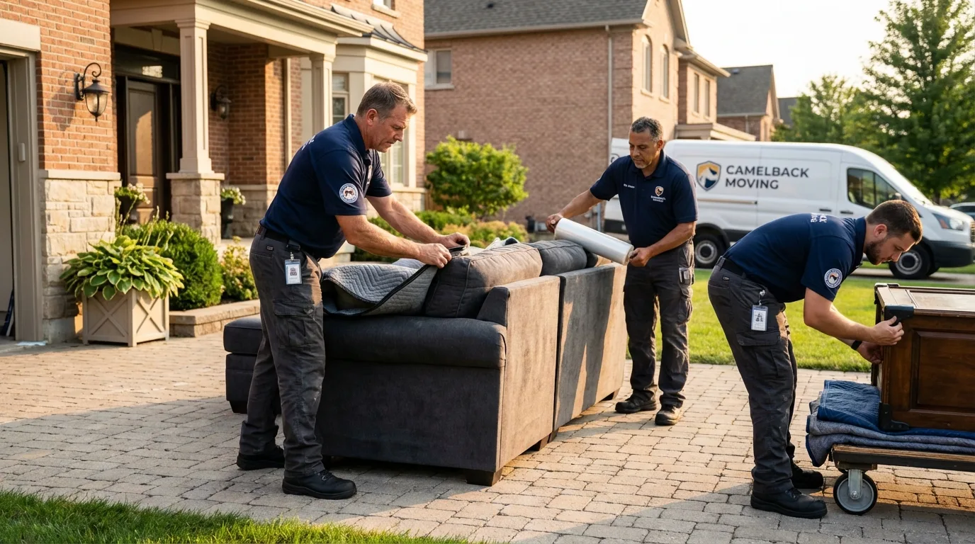Large estate moving crew wrapping furniture in New Palestine, IN